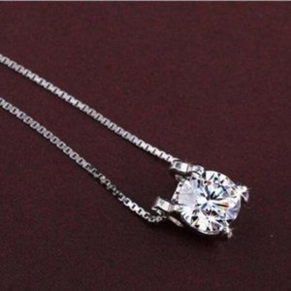 925 Sterling Silver Solitaire Diamond Necklace B